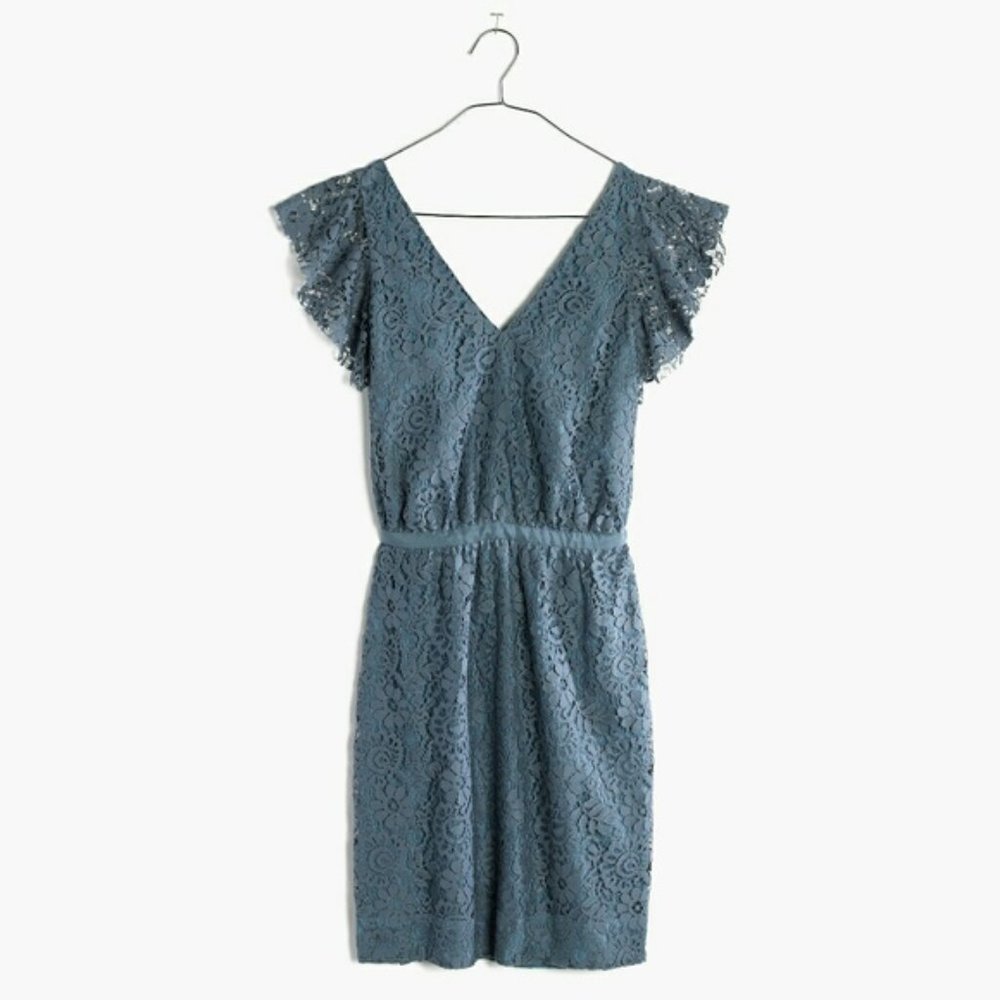 Madewell Blue Lace Flutter Sleeve Dress Size 2 EUC - Picture 6 of 15